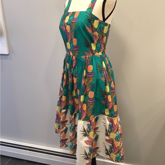 1901 MIdi Tropical Pineapple Sundress with Pockets Sleeveless ALine Teal Dress - Picture 7 of 16